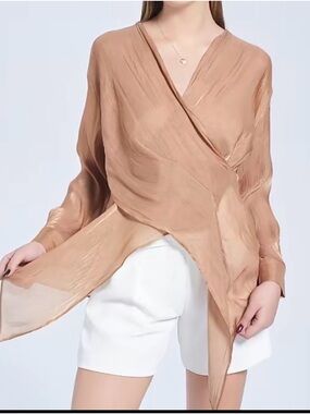 Lightweight Wrap Blouse in Camel Brown